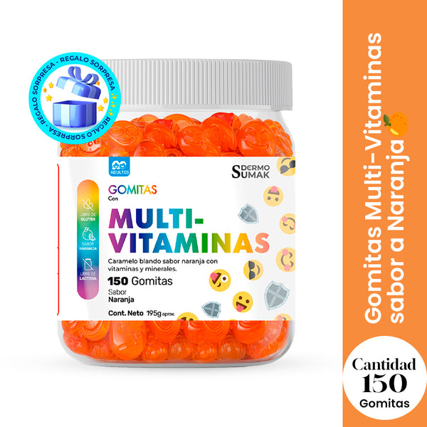 Gomitas Multivitaminas Adulto 150 Gomitas - Dermo Sumak + Regalo 1 Pastillero