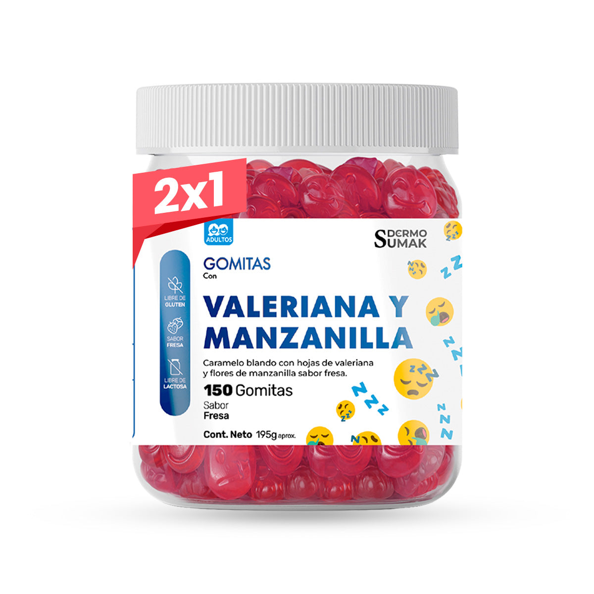 2x1 GOMITAS VALERIANA Y MANZANILLA - ADULTO 150 GOMITAS - DERMO SUMAK