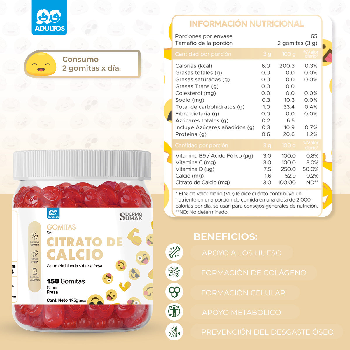 GOMITAS CALCIO - ADULTO 150 GOMITAS - DERMO SUMAK