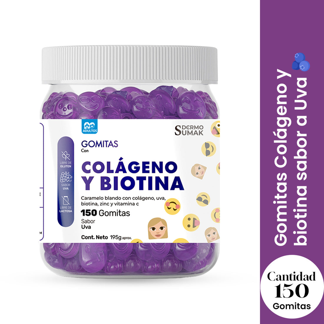 GOMITAS COLÁGENO Y BIOTINA - ADULTO 150 GOMITAS - DERMO SUMAK