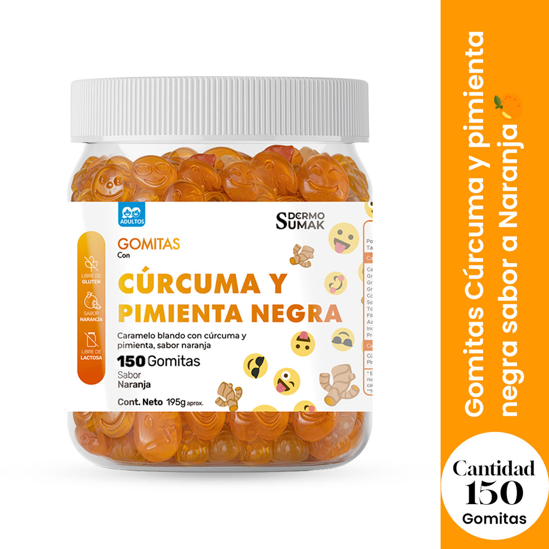 GOMITAS DE CURCUMA Y PIMIENTA NEGRA ADULTOS 150 GOMITAS - DERMO SUMAK