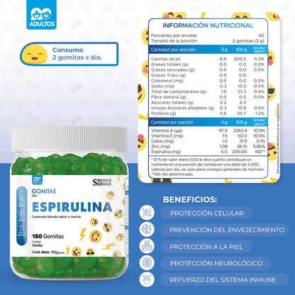 GOMITAS ESPIRULINA - ADULTO 150 GOMITAS - DERMO SUMAK