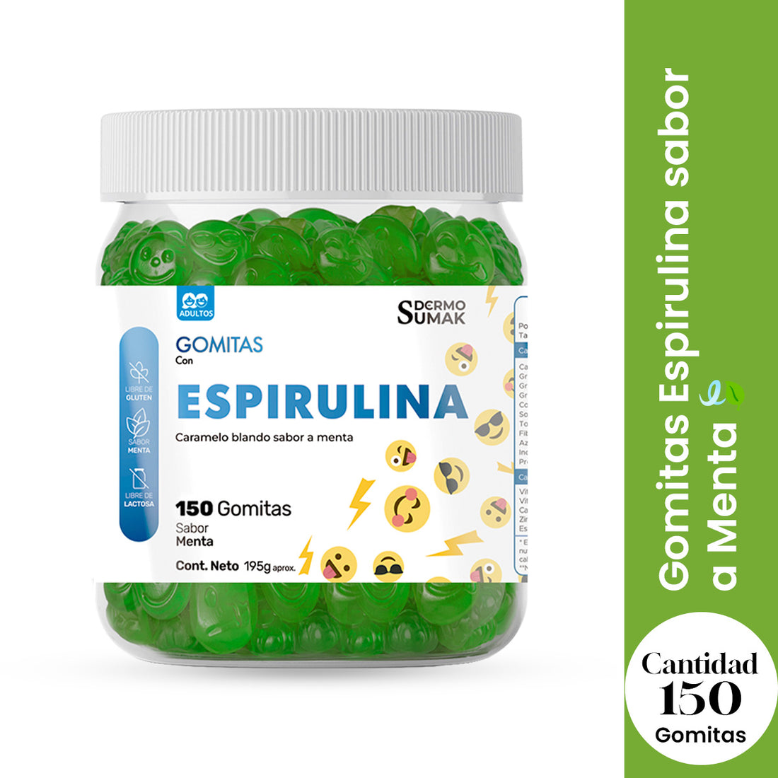 GOMITAS ESPIRULINA - ADULTO 150 GOMITAS - DERMO SUMAK