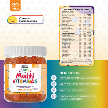 GOMITAS MULTI-VITAMINAS - NIÑOS 150 GOMITAS - DERMO SUMAK