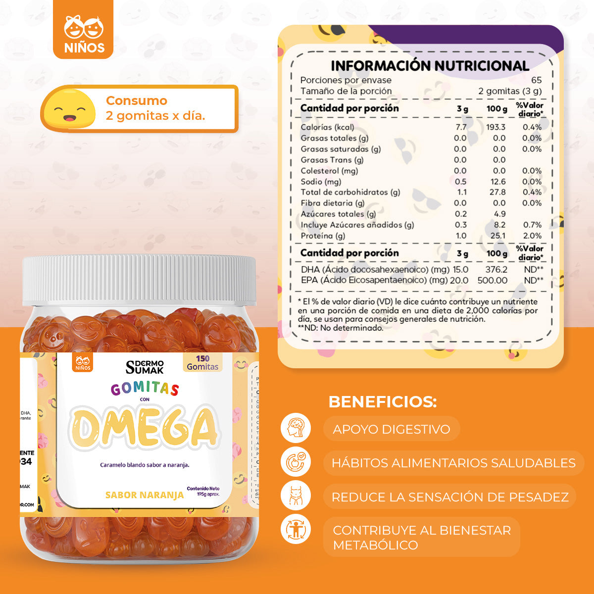 GOMITAS OMEGA - NIÑOS 150 GOMITAS - DERMO SUMAK