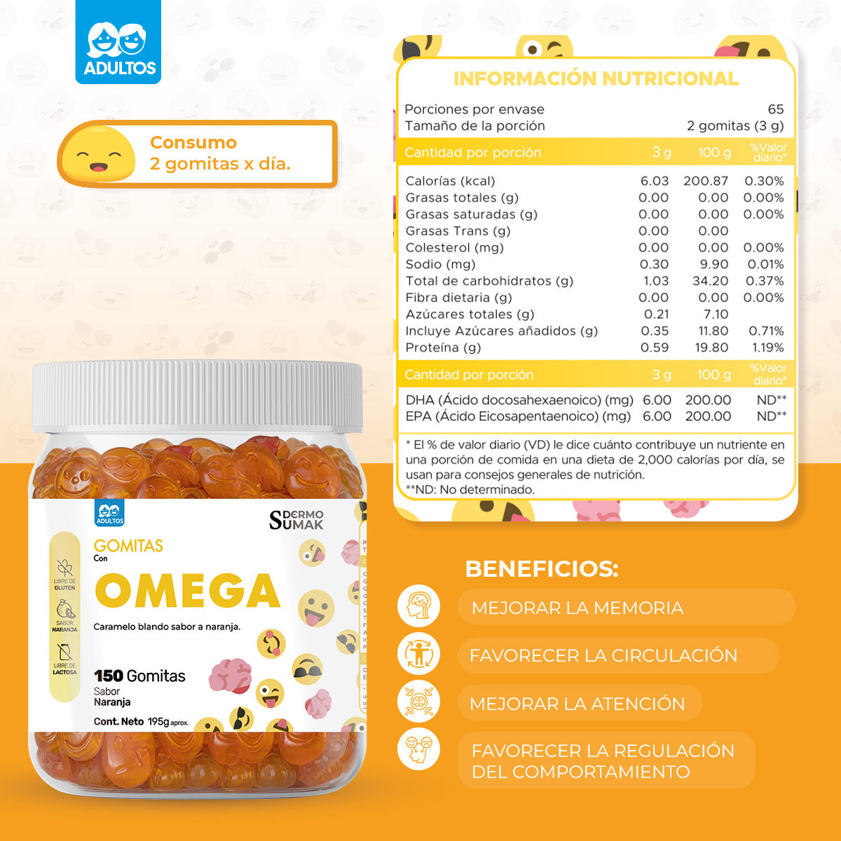 GOMITAS OMEGA - ADULTO 150 GOMITAS - DERMO SUMAK