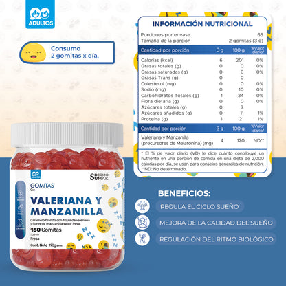 GOMITAS VALERIANA Y MANZANILLA - ADULTO 150 GOMITAS - DERMO SUMAK