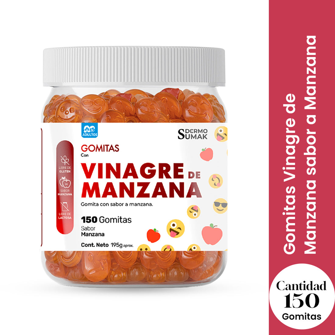 GOMITAS VINAGRE DE MANZANA - ADULTO 150 GOMITAS - DERMO SUMAK
