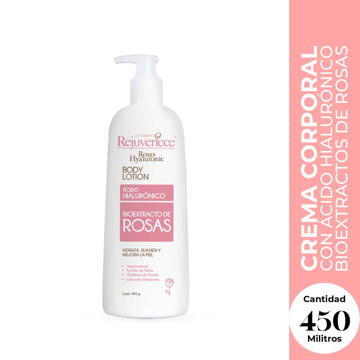 Crema Corporal con Ácido Hialurónico y Bioextracto de Rosas 450gr - LA COOPER