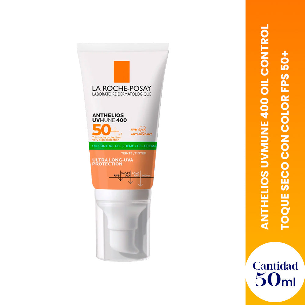 Protector Solar Anthelios UVMune 400 Oil Control Toque Seco con Color FPS 50+ 50ml - La Roche-Posay