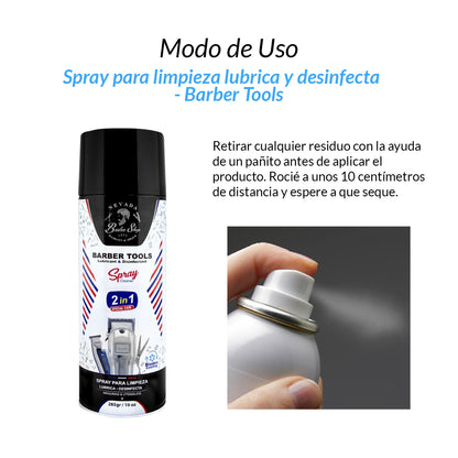 Barber Tools - Spray Lubricante Desinfectante 2 en 1 – Alto Rendimiento y Protección – 285g