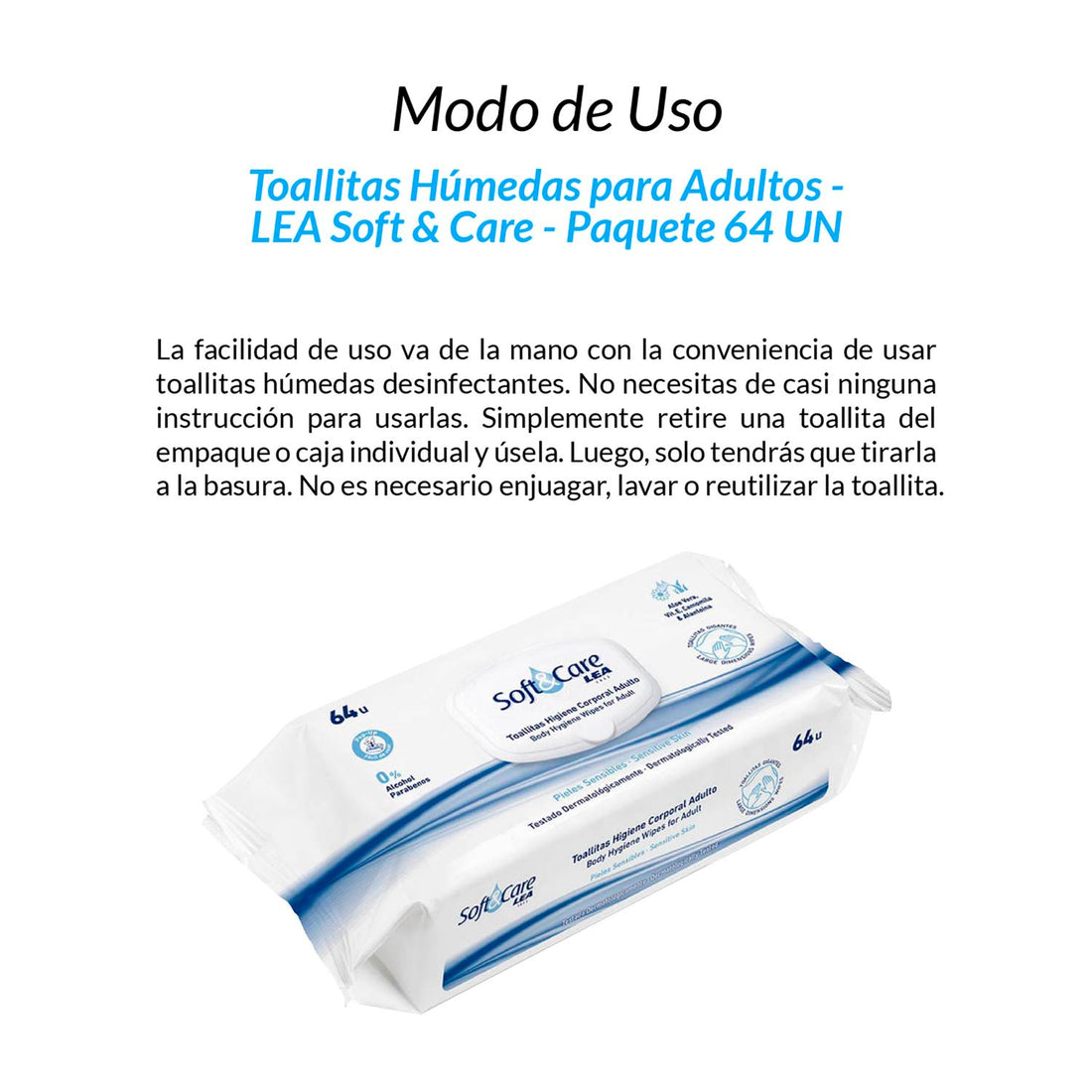 Toallitas Húmedas para Adultos - Lea Soft &amp; Care - Paquete 64 unid