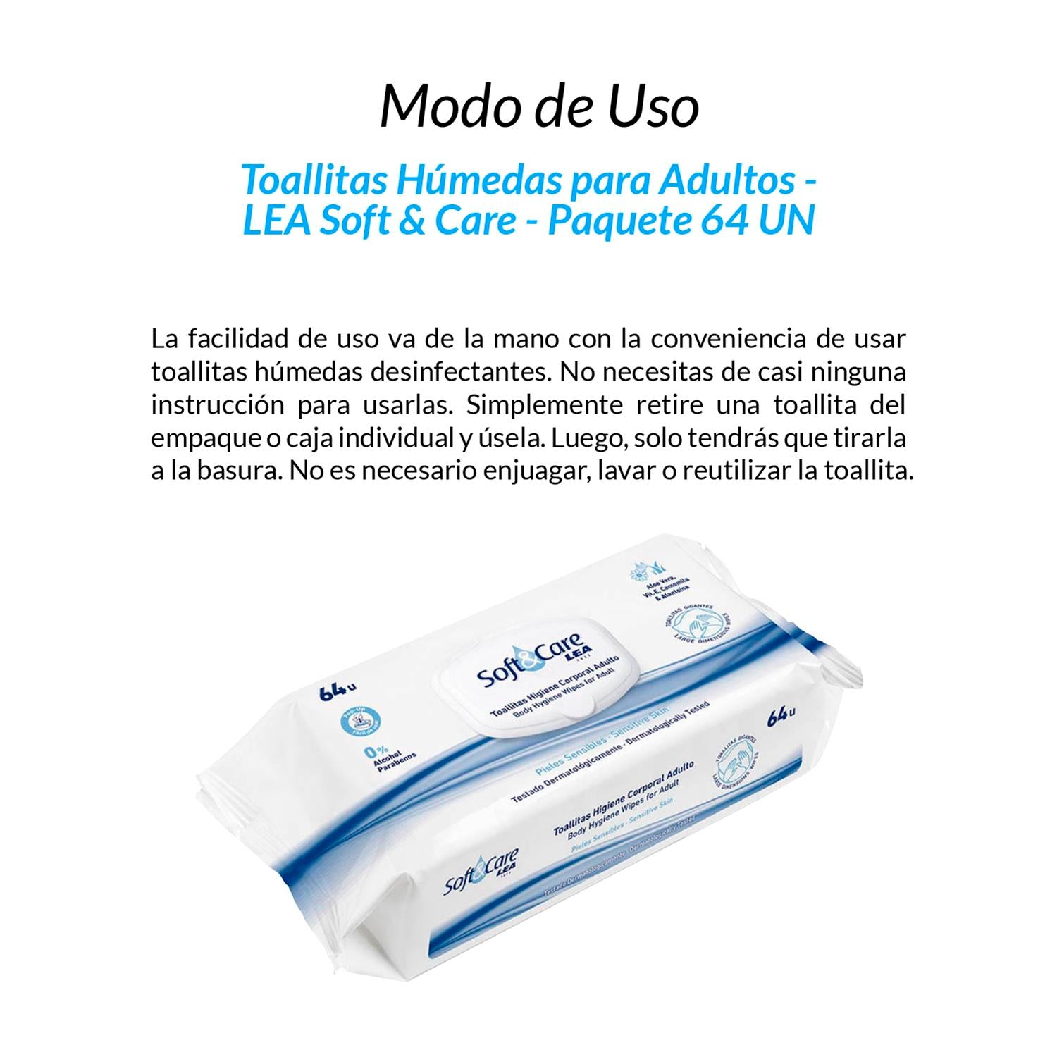Toallitas Húmedas para Adultos - Lea Soft &amp; Care - Paquete 64 unid