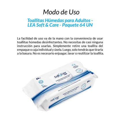 Toallitas Húmedas para Adultos - Lea Soft &amp; Care - Paquete 64 unid