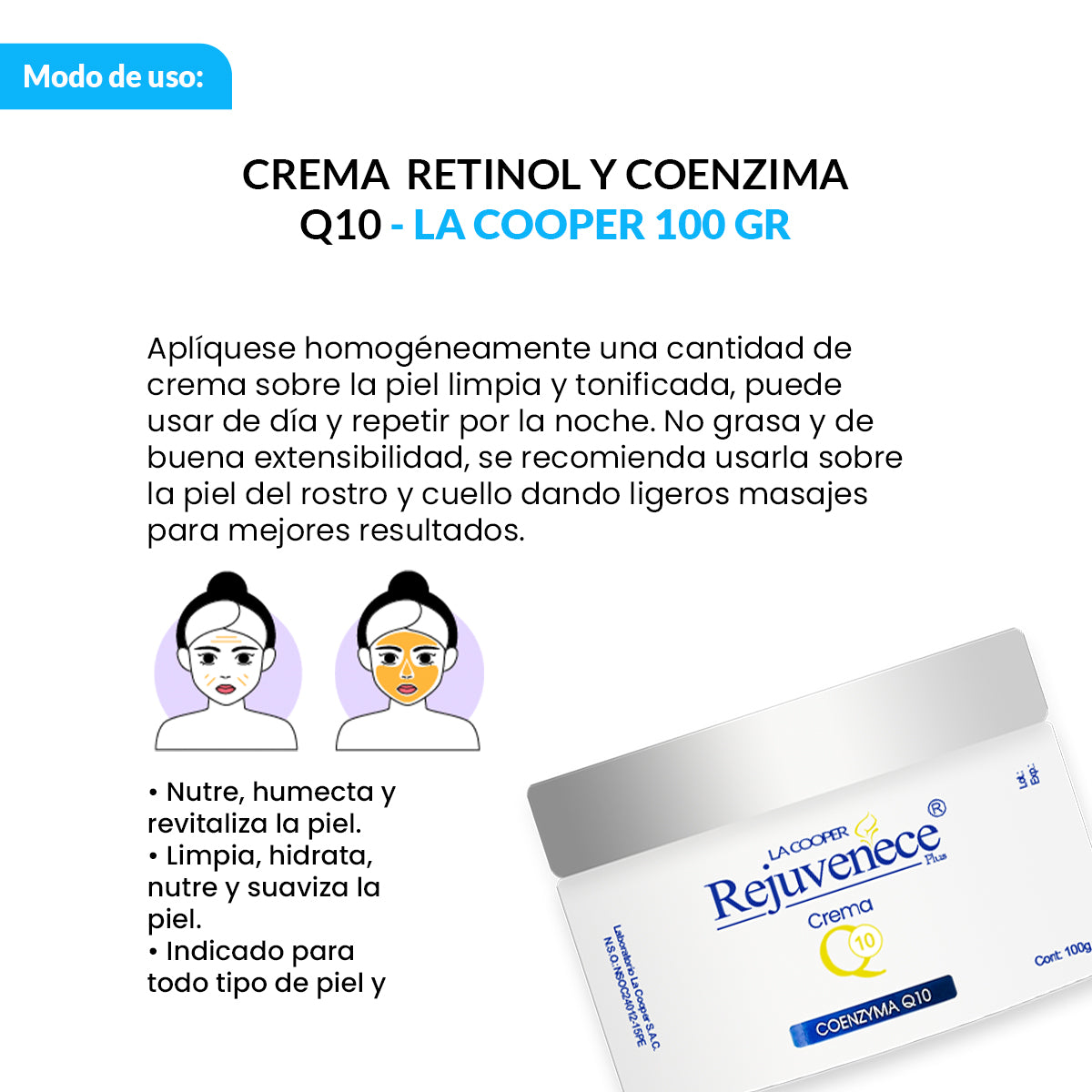 La Cooper – Crema Facial Rejuvenece Plus Q10 + Retinol + Coenzima – 100g