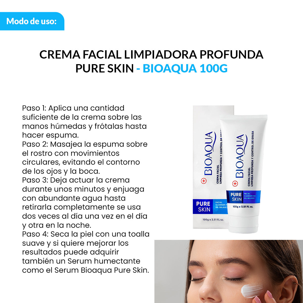 Crema Facial Limpiadora Profunda – Control de Acné y Exceso de Grasa – Pure Skin 100g