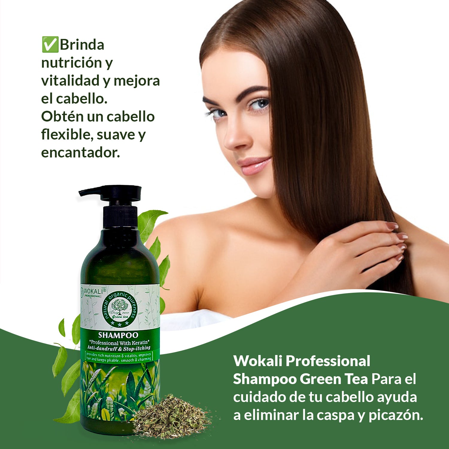 Fruit of the Wokali – Fortalecimiento y crecimiento capilar – Shampoo de Té Verde 550ml