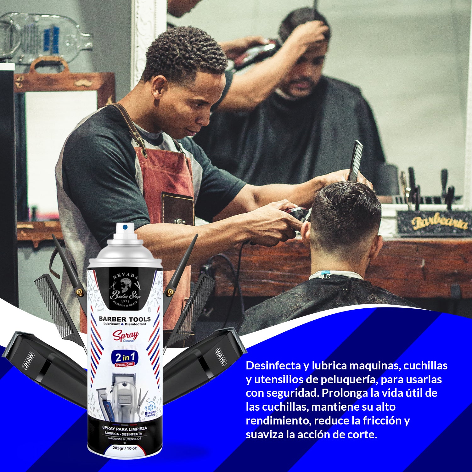 Barber Tools - Spray Lubricante Desinfectante 2 en 1 – Alto Rendimiento y Protección – 285g