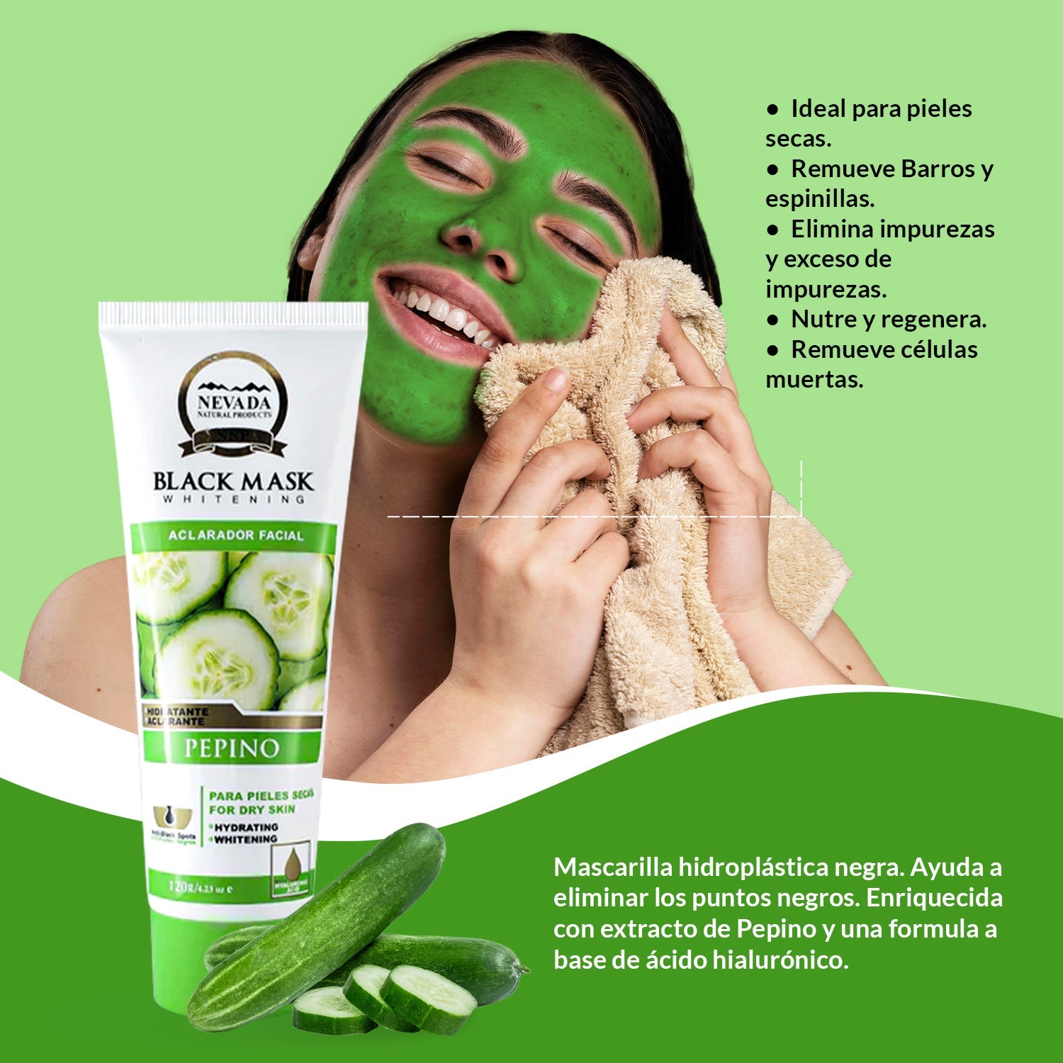 Mascarilla Negra Hidroplástica de Pepino 120gr - Nevada