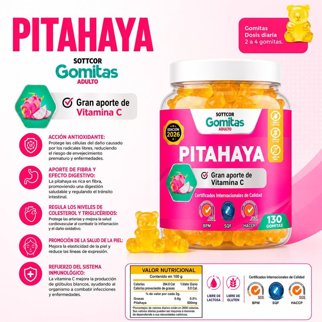 Gomitas para Adultos PITAHAYA 150 Gomitas - Sottcor