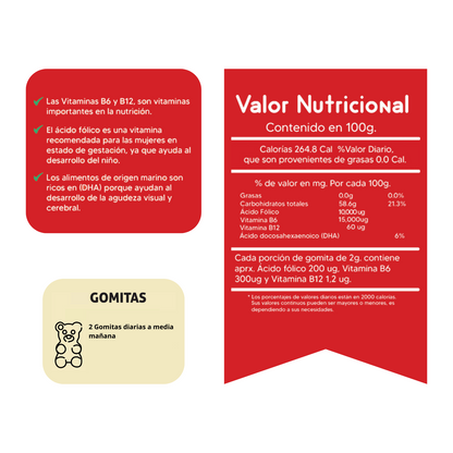 Gomitas con DHA Ácido Fólico Vit. B6, B12 Colina Sottcor 130 Gomitas