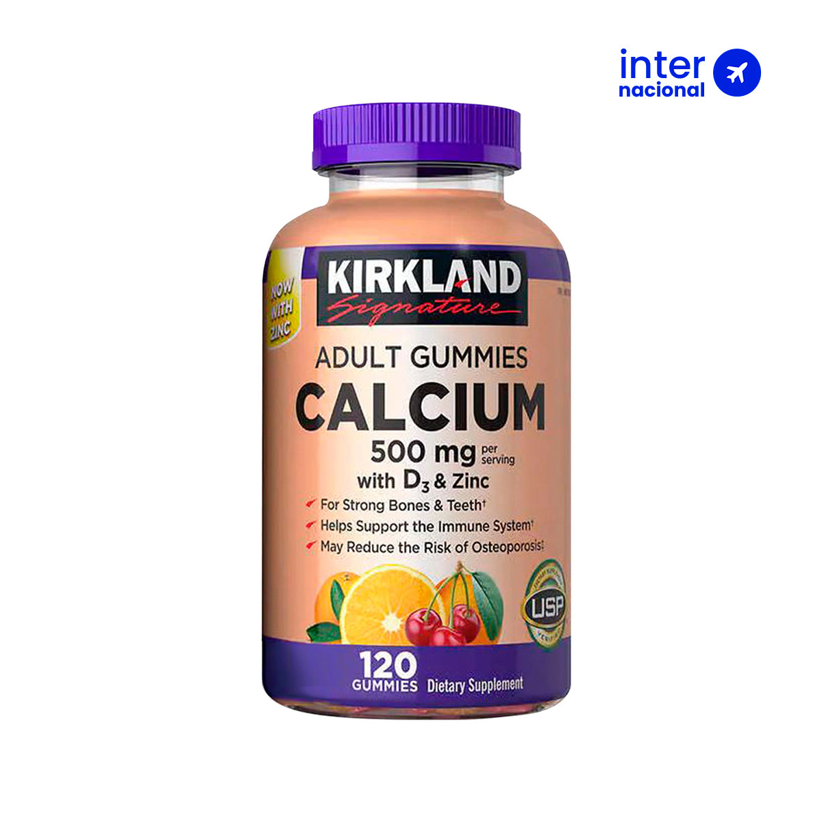 KIRKLAND SIGNATURE – Gomitas de Calcio con Vitamina D3 y Zinc – Fortalecimiento Óseo e Inmunológico – 120 unidades