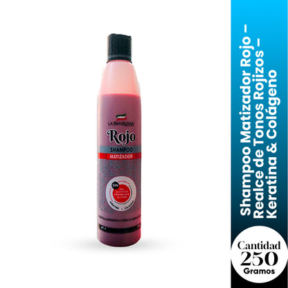La Brasiliana Shampoo Matizador Rojo – Realce de Tonos Rojizos – Keratina &amp; Colágeno 250g