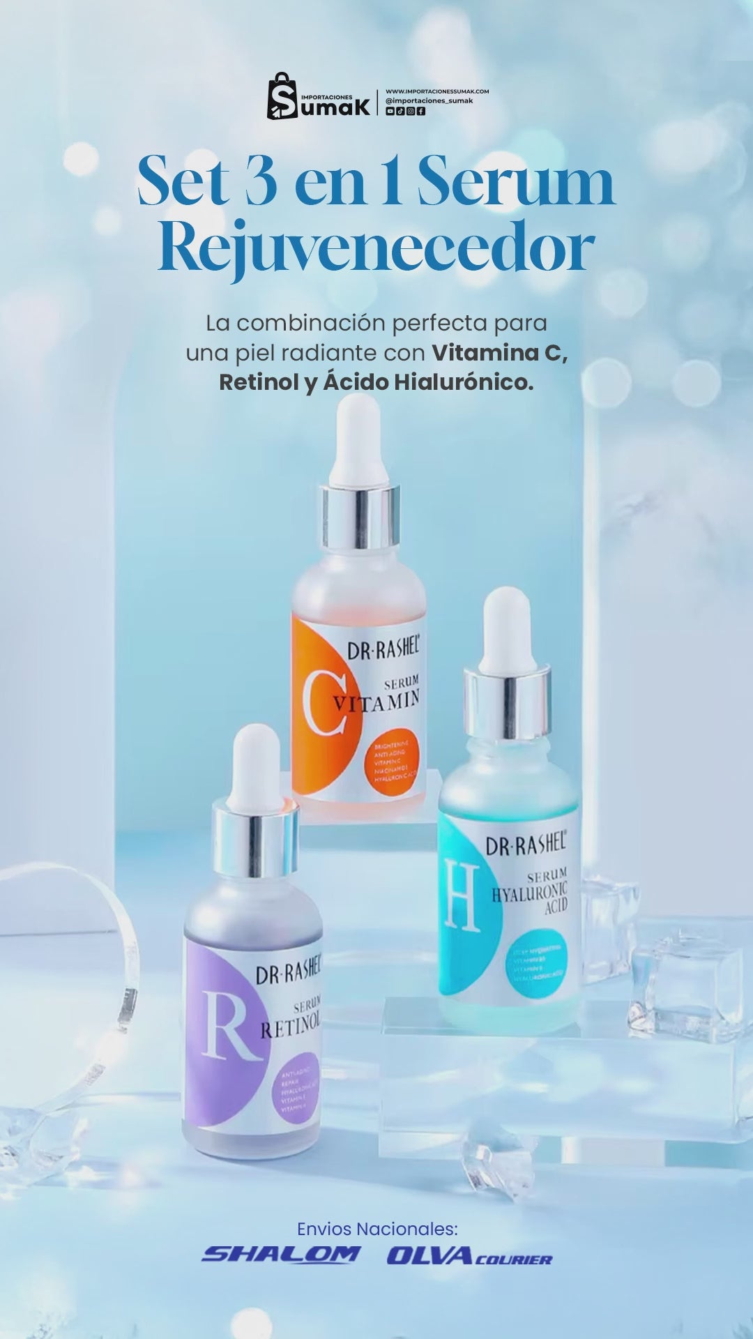 LIQUIDACIÓN ! Dr. Rashel Set 3 Sueros Faciales Vitamina C + Retinol + Ácido Hialurónico 30ml