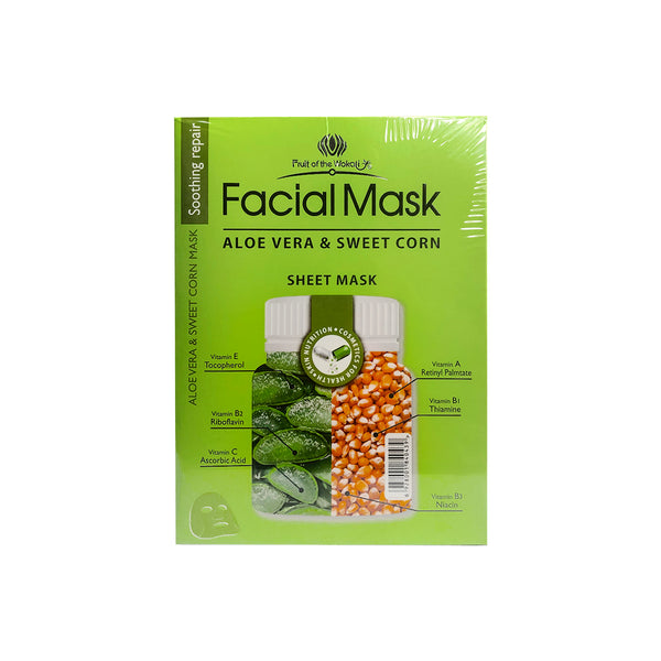 FRUIT OF THE WOKALI – HIDRATANTE Y REAFIRMANTE – MASCARILLA FACIAL DE ALOE VERA Y MAÍZ DULCE – 10 UND