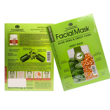 FRUIT OF THE WOKALI – HIDRATANTE Y REAFIRMANTE – MASCARILLA FACIAL DE ALOE VERA Y MAÍZ DULCE – 10 UND